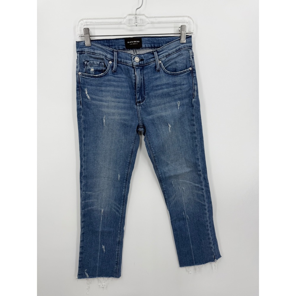 Black Orchid Bardot Straight Fray Jeans Womens 26 Blue Distressed‎ Raw Hem Denim